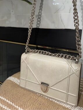 Dior Cream Crossbody Bag with Silver Chain